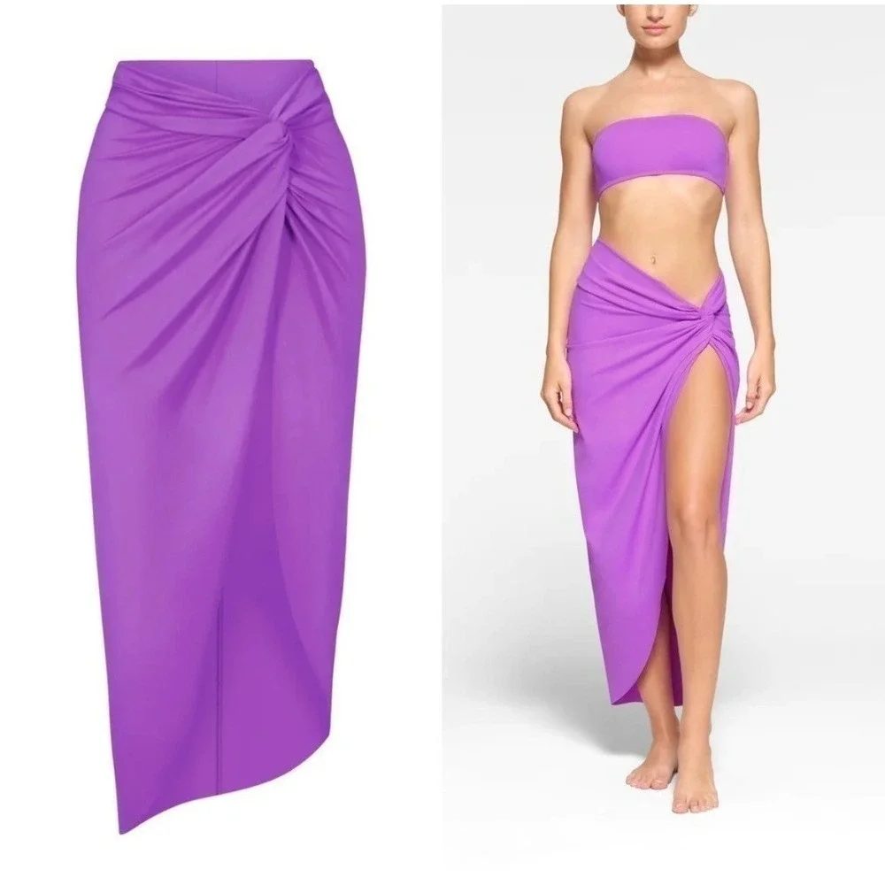 SKIMS Recycled Swim Sarong Skirt Knot‎ Front Drape Violet 3X